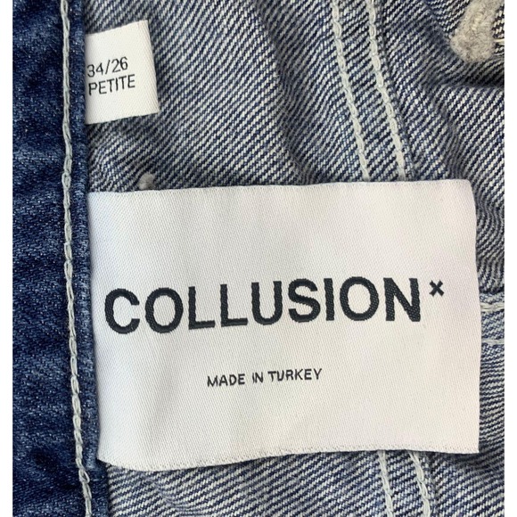 Collusion Jeans Unisex 34x26 Petite x005 Straight Leg Two Tone Blue White Denim - Picture 3 of 9